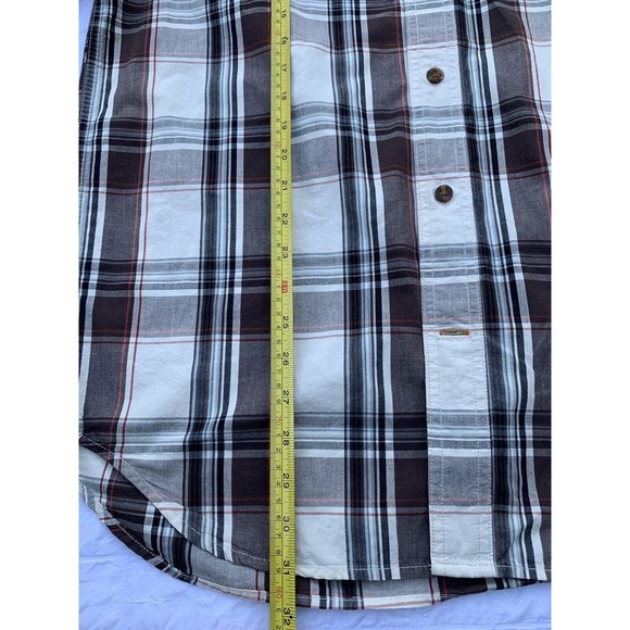 Carhartt Button Up Shirt Mens Medium Cream Brown Plaid Short Sleeve Relaxed Fit - Picture 8 of 10